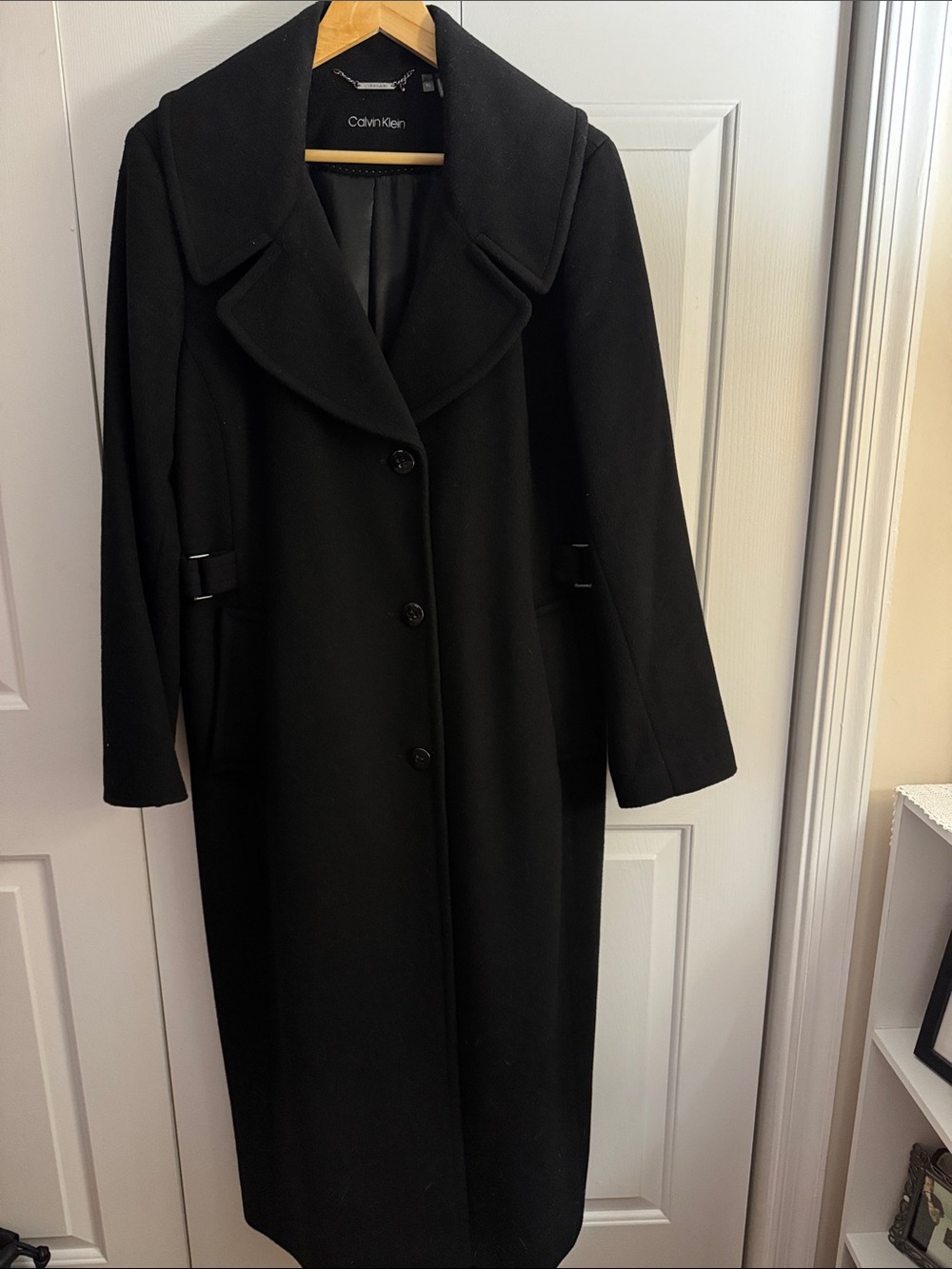 Calvin Klein Black Long Wool-Blend Trench Coat